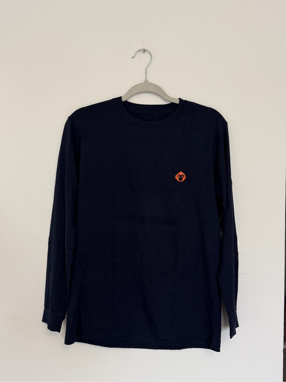 Men's Long Sleeve Crewneck Shirt - Black with Orange Accent